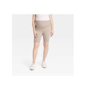 New Ingrid & Isabel Maternity Bike Shorts Seamless Ribbed Taupe XS NWT